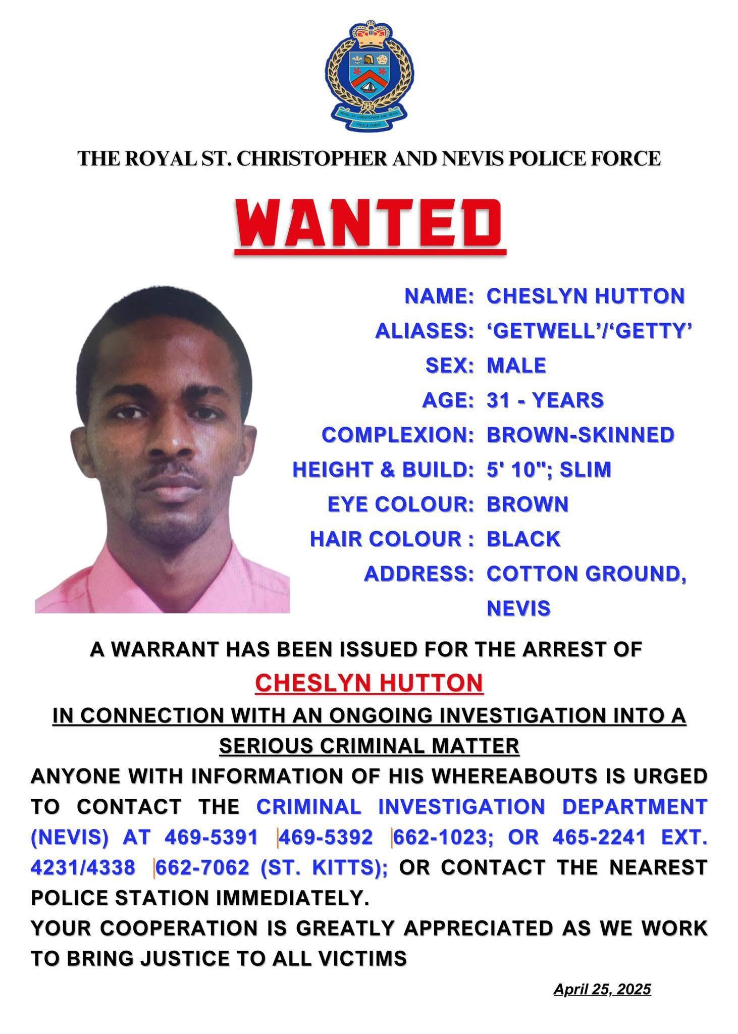 Police Seek Man in Connection with Serious Crime